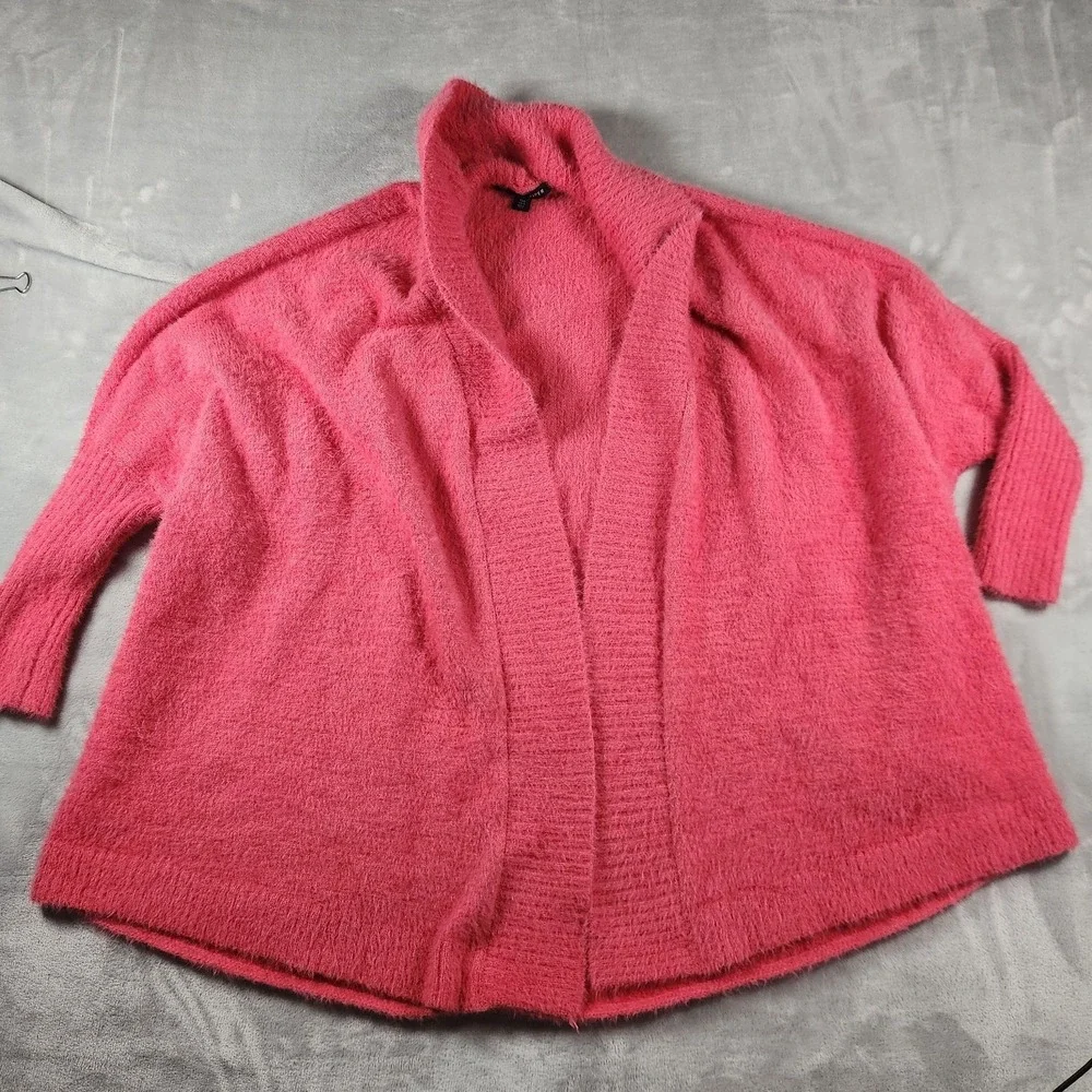 Boston Proper XS/S Pink Fuzzy Eyelash Knit Cardigan Sweater Plush Relaxed Dolman